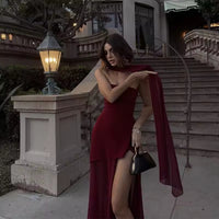 Womens Solid-Color Strapless Dress With Fluttering Ties And A Slit