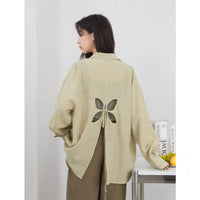 Women's Loose-Fitting Green Sun-Protective Shirt With Hollow-Out Back