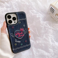 Denim Embroidered Love Phone Case