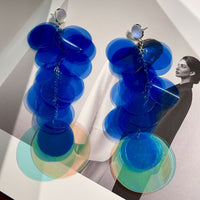 Gradient Blue Sequins Long Fringe Earrings