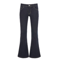 Retro Blue Low Waist Cropped Sexy Jeans Simple Style Casual Women