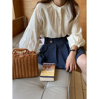 Womens Solid-Color Designer-Look Lace Lantern-Sleeve Shirt