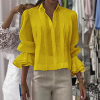 Pleated Solid Color Stitching Short Sleeve Shirt