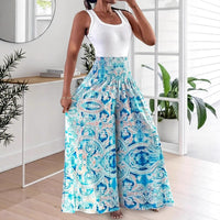 Peris Patterned High Waisted Elasticated Slim Fit A Line Wide Leg Flared Pants