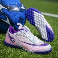 Girls Professional Soccer Shoes Rotating Buckle Broken Nail TF Primary School Students Boys Velcro Grass Non-slip Training Shoes Female