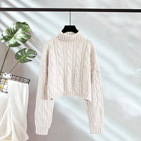 New AutumnWinter Linen Short Turtleneck Outerwear Knitted Floral Sweater For Women