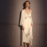 Womens Ice Silk Bra-Padded French-Style Camisole Nightdress