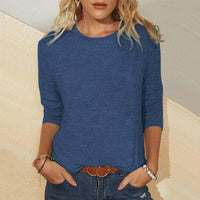 Round Neck 34 Sleeves Casual Top For Women