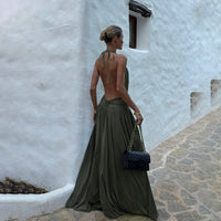 Halter Dress Womens Halter Backless A-Line Dress