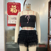 Flounced Wave Solid Color Lolita Low Waisted Shorts