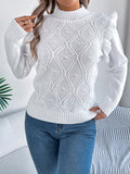 Women Solid Color Ruffled Mock Neck Long Sleeve Pullover Sweater