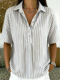Women's Fashion Casual Striped Short-Sleeve Shirt With Lapel Collar