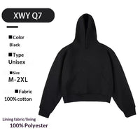 Loose Padded Cropped American High-street Style Fleece-lined Hooded Sweatshirt