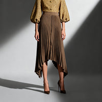 Arrival Fashionable Pleated Design Solid Color High-Waist Midi Skirt
