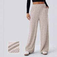 New Loose Rib-Knit High-Waist Pocket Wide-Leg Casual Pants