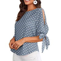 Summer New Womens Crew Neck Cross-Over Off-Shoulder Bow-Sleeve Top