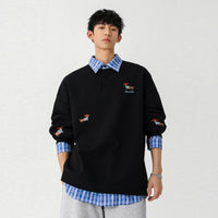 Embroidered Design Polo-neck Hoodie For Men