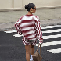 Laid-back, Sassy Striped Shorts And Long-sleeve Set