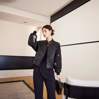 New Chinese Style Stitching Leather Coat Women's Retro Women's