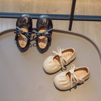 Children Black Korean Style Bow Leather Shoes