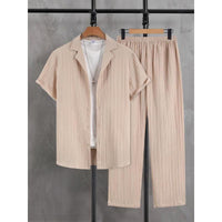 Men's Striped Short-sleeved Shirt Trousers Suit