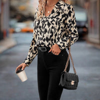 Women's Long-sleeved Printed Leopard Print Loose Chiffon Shirt