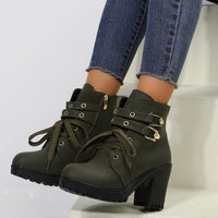 Autumn Round Head Chunky Heel High Heel Leisure Platform Lace Up Booties