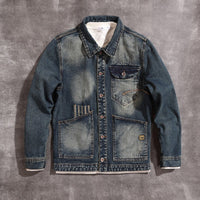 American Retro Embroidered Denim Coat Men's Jacket