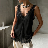 Lace-trimmed Sleeveless T-shirt A Stylish Top For Women