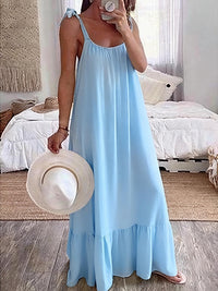 Casual Sling Dress With A U-neck Classic Pleating And Multiple Color Options