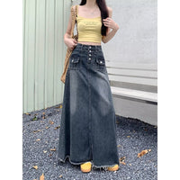 Autumn High Waist Retro Straight Loose Long Denim Skirt For Women