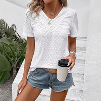 Solid-color V-neck Casual Fashion T-shirt