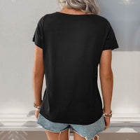 Women's Loose-Fit Striped Contrast-Color Short-Sleeve Pullover T-Shirt