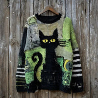 Retro Quirky Loose-fitting Crew-neck Pullover Sweater For Fall And Winter
