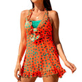 Polka Dot Strap Tie Boxer Hakama Split Swimsuit
