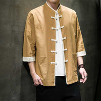 Chinese Style Summer Thin Cotton Linen Short Sleeve Shirt Chinese Button Knots Tang Suit