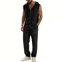 Loose-fitting Casual Hooded Sleeveless Shirt And Pants Set