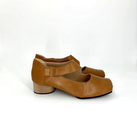 Textured Horsehide Square-toe Chunky-heel Soft-upper Womens Ballet Flats