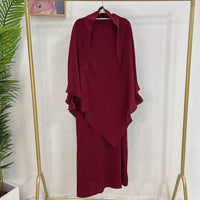 Dubai Turkey Solid Color Dress With Headscarf