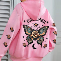 Letter Print Hoodie Casual Drawstring