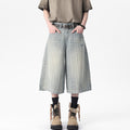 Workwear Striped Capri Denim Shorts