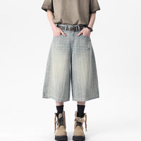 Workwear Striped Capri Denim Shorts