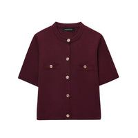 Polyester Women's Spring And Autumn Round Neck Knitted Cardigan Top