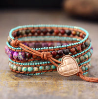 Vintage Leather Bag Bracelet With Mixed Jadeite Multi-layer Bracelet