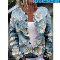 New Women's Autumn And Winter Style Loose 3D Printed Knitted Cardigan Sweater