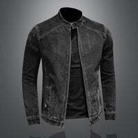 Stand Neck Zipper Denim Coat Men's Large