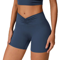 Peach Pleated Hip Raise Yoga Pants High Waist Belly Wrap