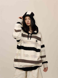 Idle Style Striped Hooded Sweater For Women