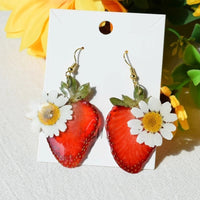 Strawberry-slice Daisy Drop Earrings Made With Resin Crafts