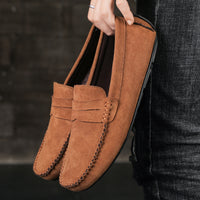 Hand-stitched Men's Beanie Shoes Velvet Leather Handmade
